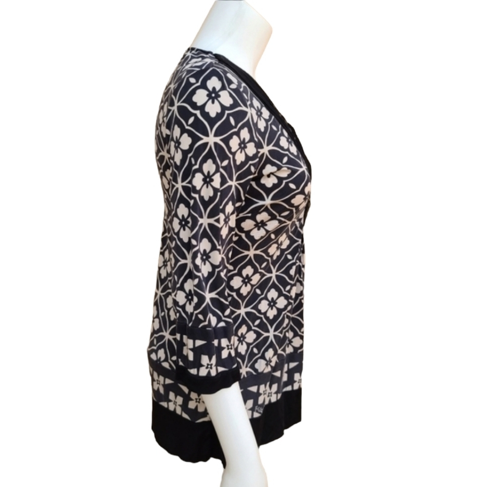 HALE BOB Studded Silk Blouse S Monogram 3/4 Sleeve No Wrinkle Travel Top - Picture 7 of 16